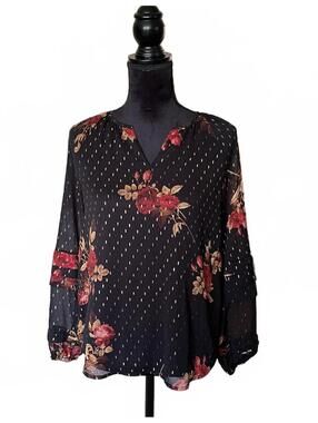 Simply Vera Vera Wang Black Floral Sheer Blouse XS